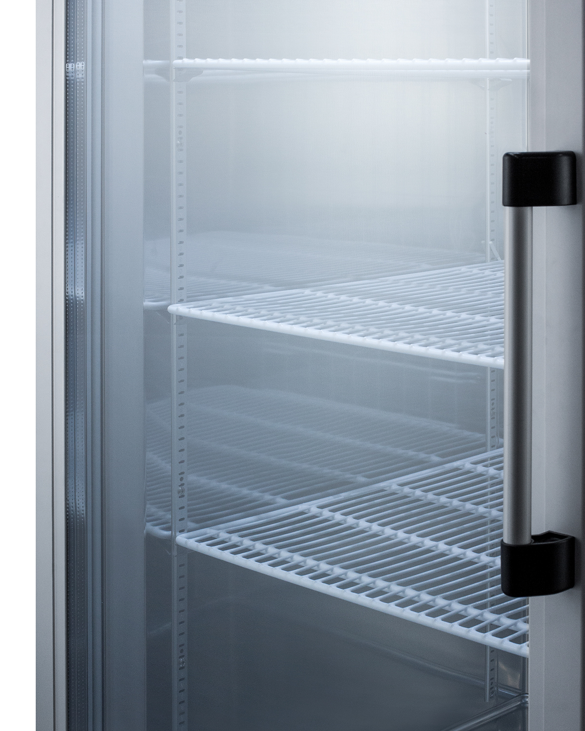 23 cu.ft. commercial reach-in refrigerator in complete stainless steel with glass door and left hand door swing